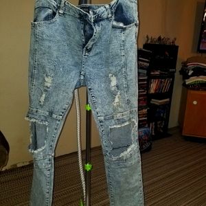 Mens distressed acid wash denims